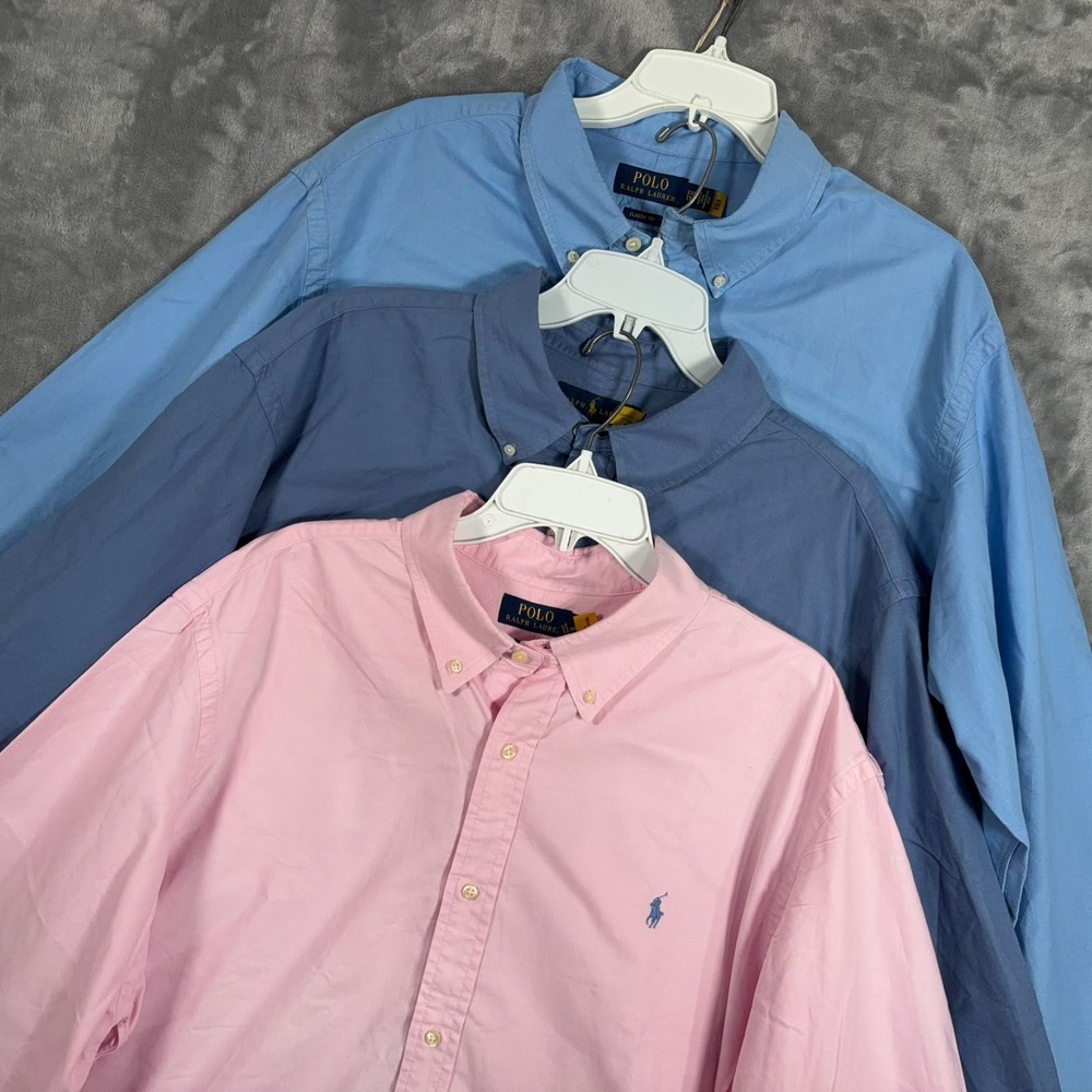 Polo Ralph Lauren Button Down Shirt Mens 2XL Lot Bundle 3 Blue Pink Long Sleeve